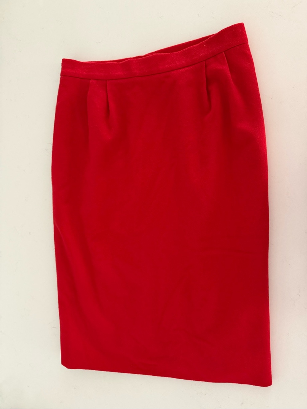 Vtg Celine Sz 42 Red Wool Pleated Front Pencil Midi Skirt  Slit 28” W / 22” L